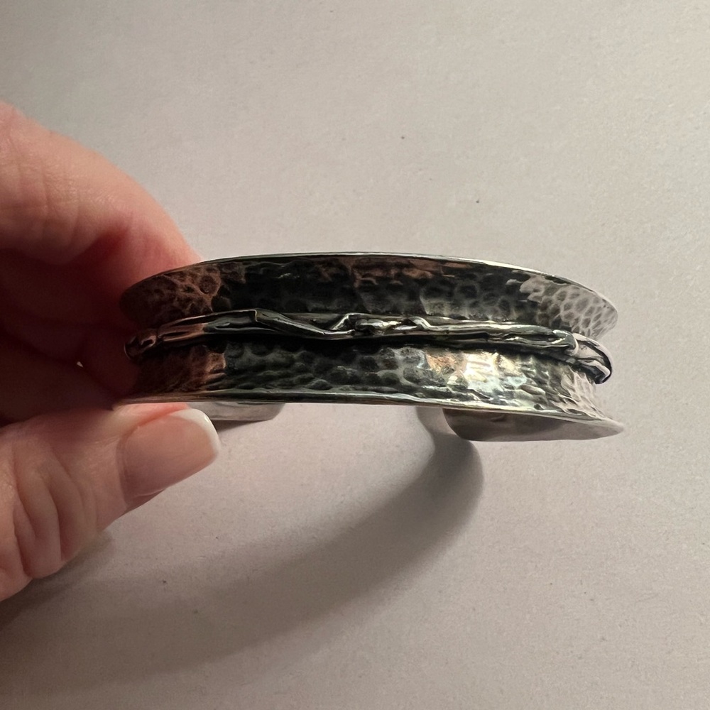 Rare Silpada Hammered,Textured, Oxidized Sterling Barbed Wire Wide Cuff Bracelet